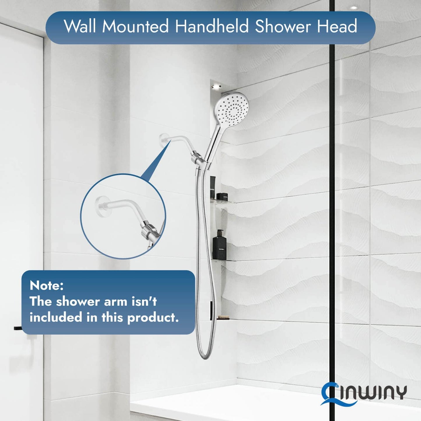 
                  
                    Cinwiny Hand Held Showerhead High Flow Wall Mounted Round Handheld Shower Sprayer ABS Single Function with Adjustable Shower Holder and 59” Stainless Steel Hose
                  
                