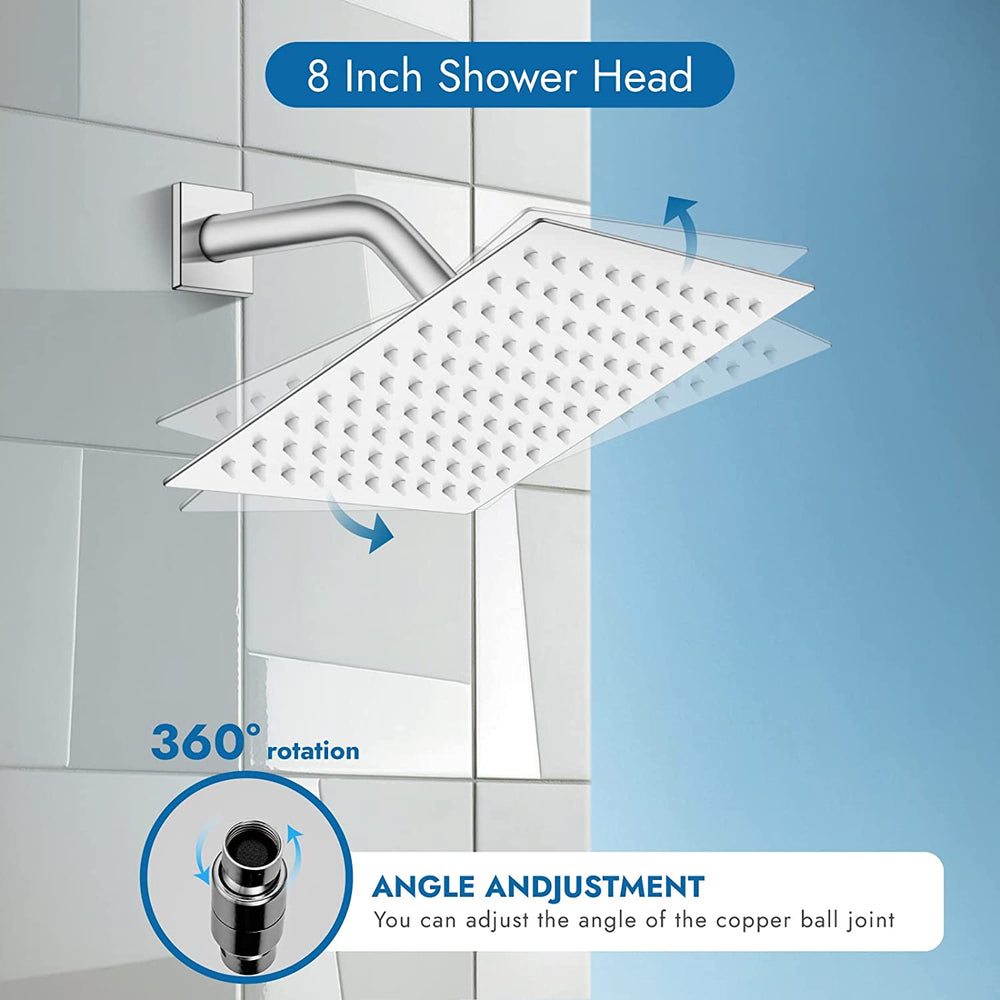 
                  
                    Cinwiny Wall Mounted Rain Shower System with 8 Inch Square Showerhead Bathroom Shower Faucet Set Single Function Single Handle With Rough-in Valve Bathroom Rainfall Shower Trim Kit
                  
                