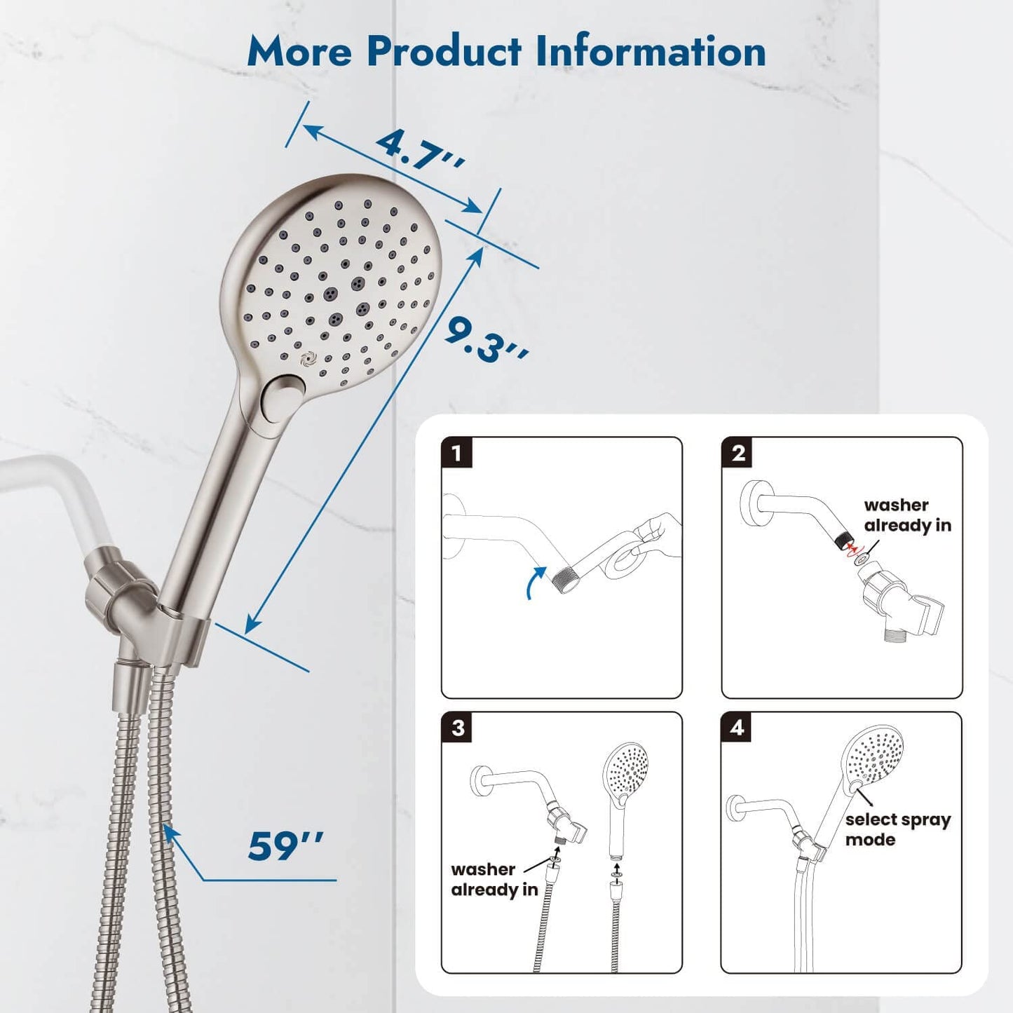 
                  
                    Cinwiny Handheld Shower Head High Pressure Wall Mount Round ABS 3 Settings Hand Held Sprayer Set with Adjustable Shower Bracket 59 Inch Stainless Steel Hose
                  
                