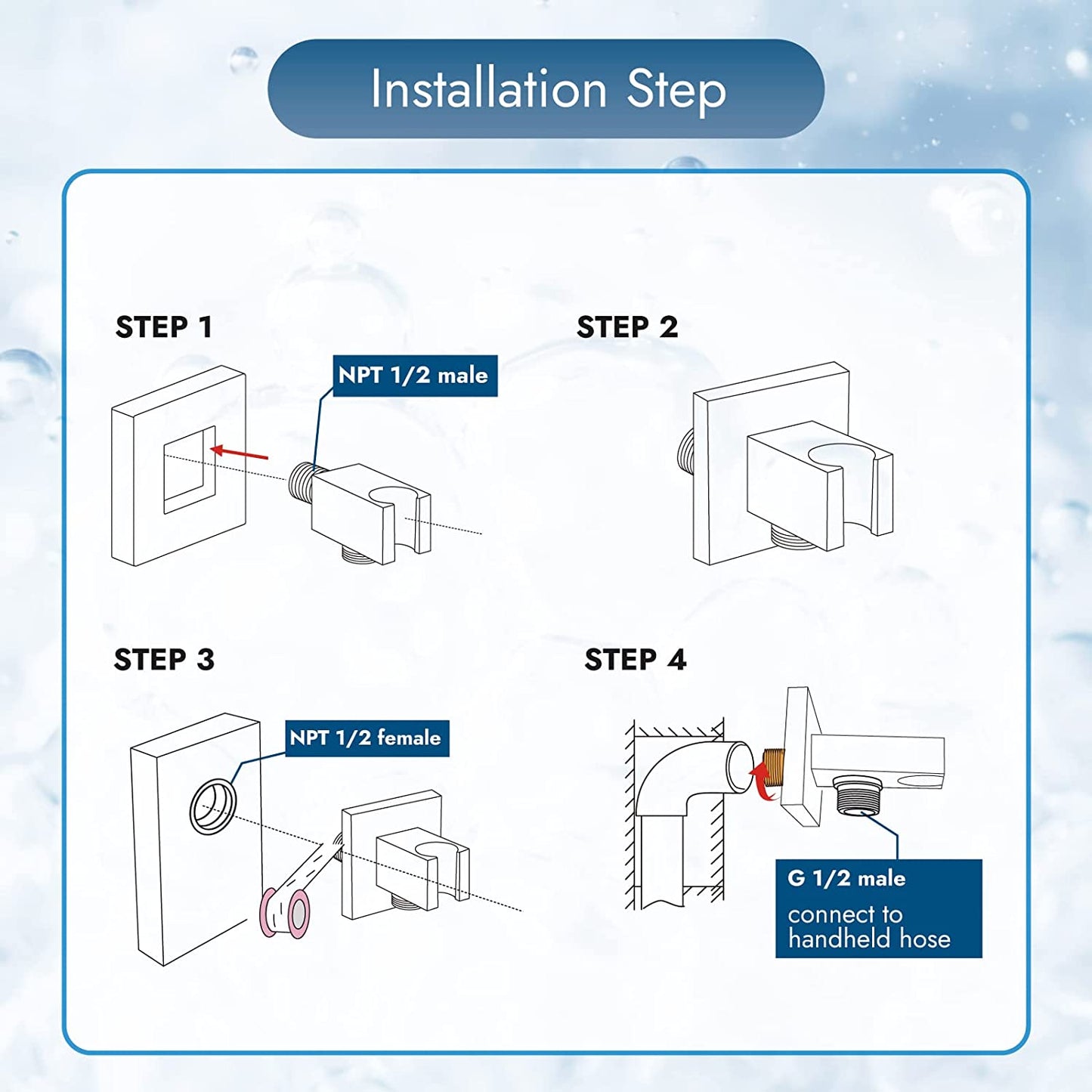 
                  
                    Cinwiny Square Handheld Spray Bracket Wall Mount  Showerhead Holder Brass Shower Hose Connector Wall Union Water Outlet with Decorative Cover
                  
                