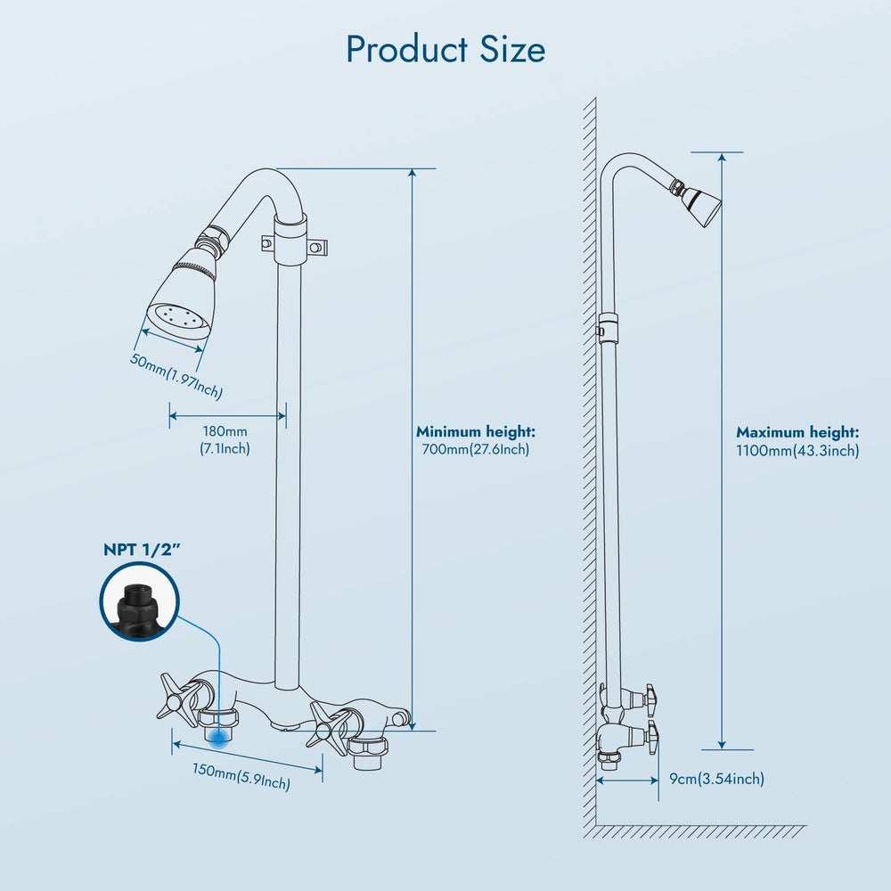 
                  
                    Cinwiny Outdoor Shower Fixtures Wall Mount Telescopic Pipe Double Cross Handle Brass Mixer Valve Adjustable Shower Head Exposed Shower Kit Water Inlet Down
                  
                