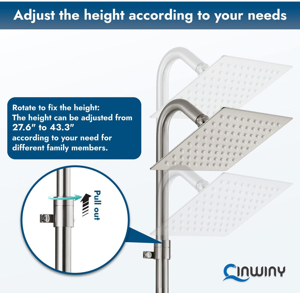 
                  
                    Cinwiny Wall Mount Outdoor Shower Kit Rainfall Shower Head with Hand Held Spray Double Cross Handles with Adjustable Slide Bar Exposed 2 Function Shower Faucet Fixture
                  
                