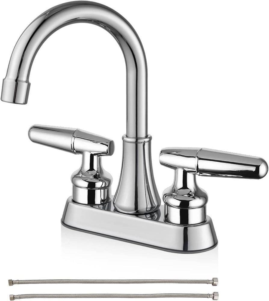 
                  
                    Cinwiny 4” Lavatory Sink Faucet Centerset Bathroom Mixer Tap Deck Mounted 2 Hole Two Handle 360 Degree Swivel Spout Vanity Basin Vessel Faucet
                  
                