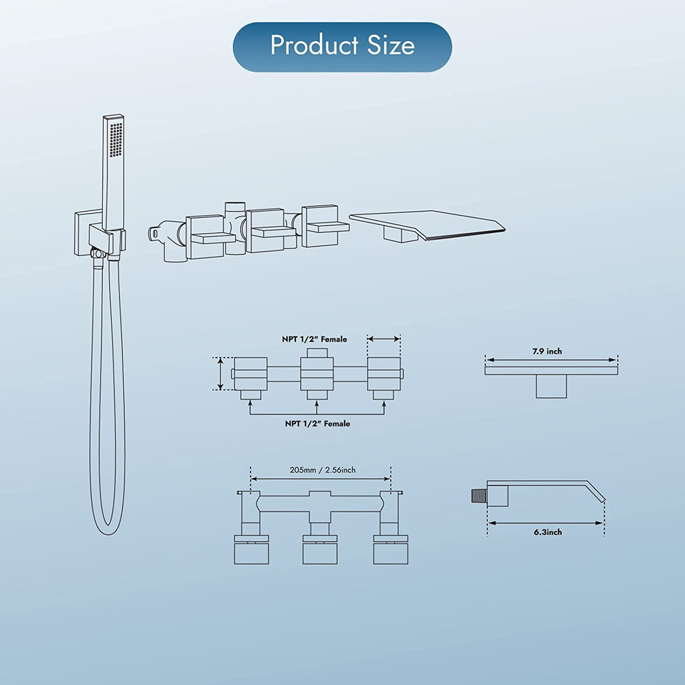 
                  
                    Cinwiny Wall Mount Waterfall Bathtub Faucet with Handheld Spray High Flow 3 Handles 5 Holes Tub Faucet Set with Tub Spout Filler 2 Functions Tub Faucet
                  
                