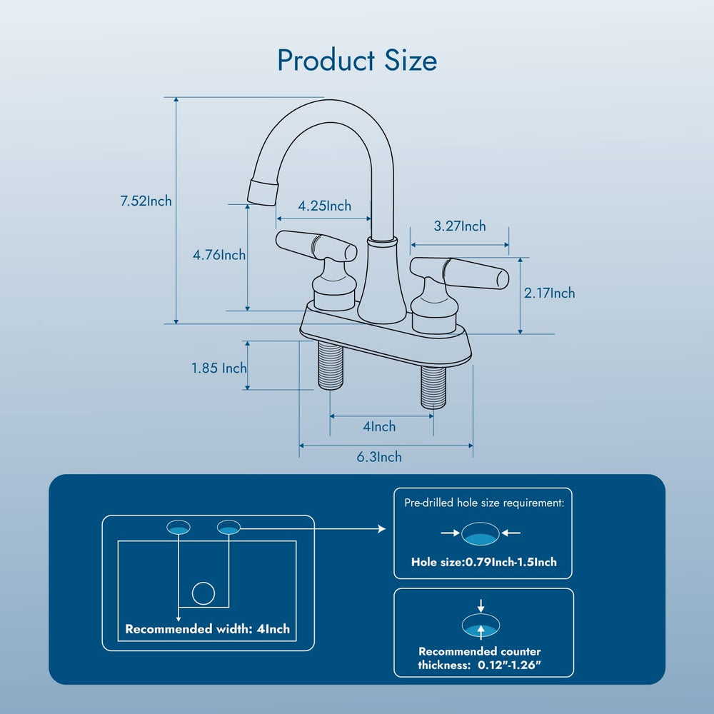 
                  
                    Cinwiny 4” Lavatory Sink Faucet Centerset Bathroom Mixer Tap Deck Mounted 2 Hole Two Handle 360 Degree Swivel Spout Vanity Basin Vessel Faucet
                  
                