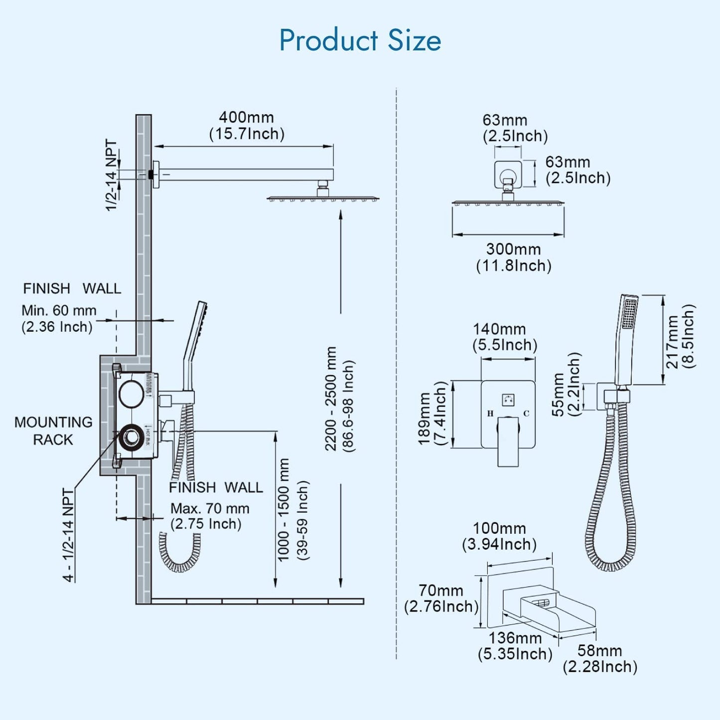 
                  
                    Cinwiny 12 Inch Bathroom Shower System Rainfall Shower Head with Handheld Spray Wall Mount Waterfall Tub Spout Combo Set Rough-in Valve 3 Function Mixer Shower Faucet Luxury
                  
                