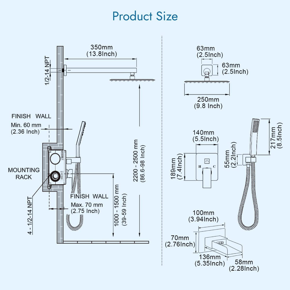 Rain Mixer Shower Faucet Set w/ Waterfall Tub shops Spout 10