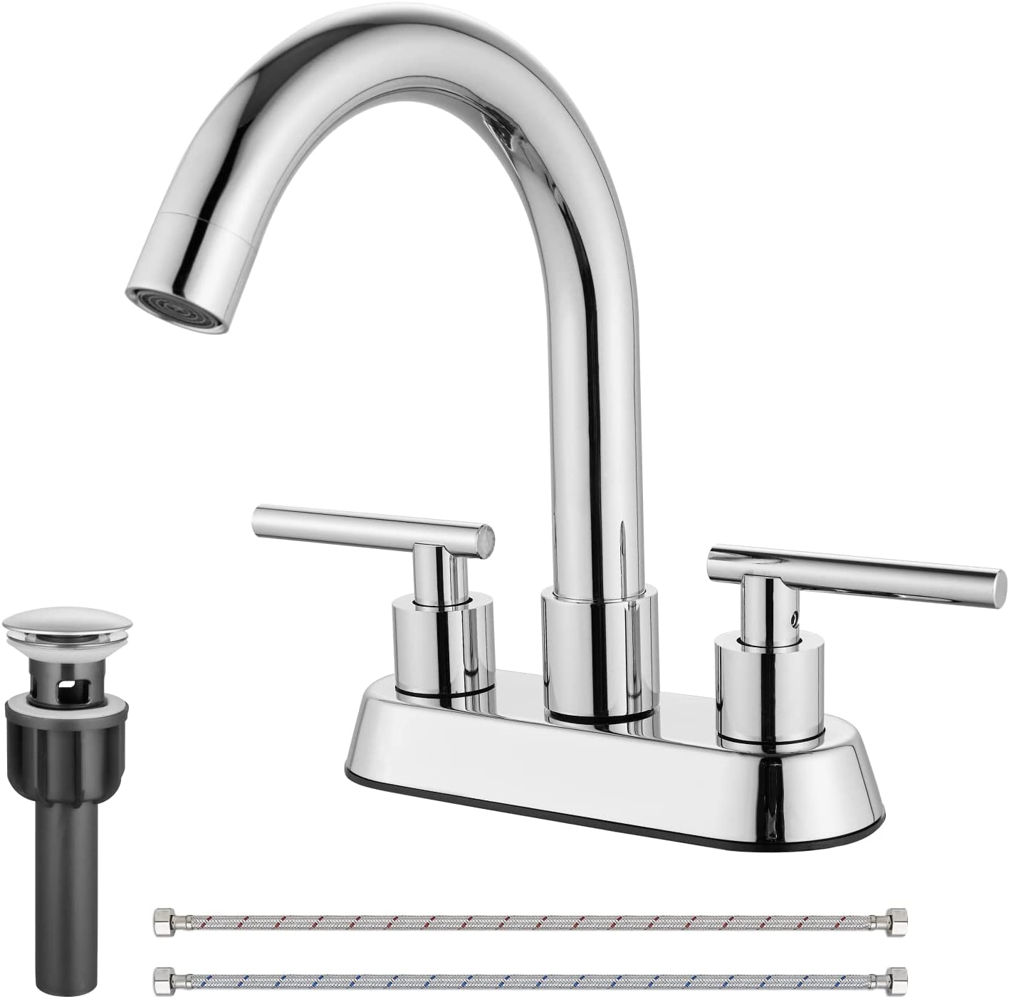 
                  
                    Cinwiny Bathroom SUS304 4 Inch Centerset Sink Faucet  Double Handles Swivel Spout Deck Mount Mixer Tap with Pop-up Drain Lavatory Bathroom Vanity Faucets
                  
                