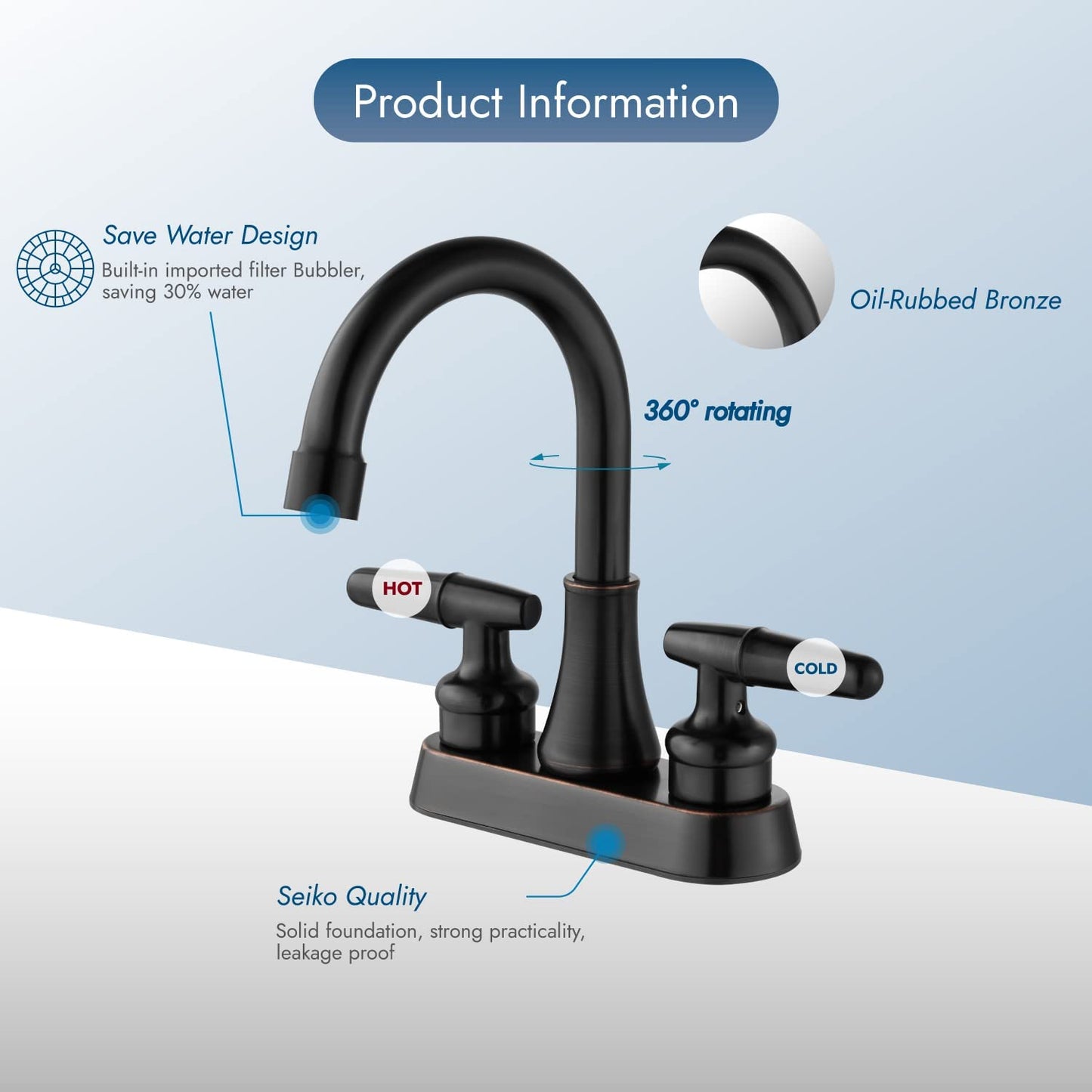 
                  
                    Cinwiny 4” Lavatory Sink Faucet Centerset Bathroom Mixer Tap Deck Mounted 2 Hole Two Handle 360 Degree Swivel Spout Vanity Basin Vessel Faucet
                  
                