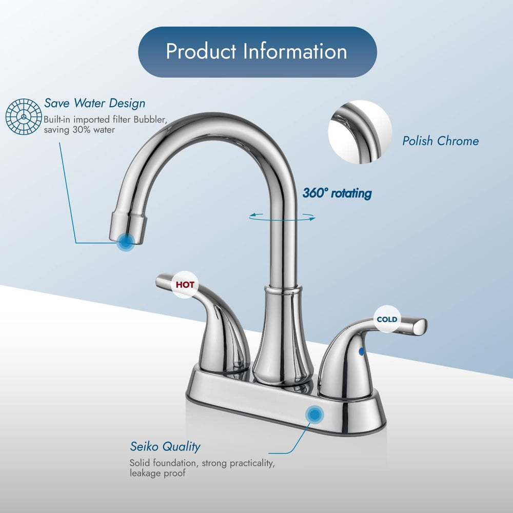 
                  
                    Cinwiny 4 Inch Centerset Lavatory Sink Faucet Bathroom Mixer Tap 2 Hole Double Handle 360° Swivel Spout Deck Mount Vanity Basin Sink Faucet
                  
                