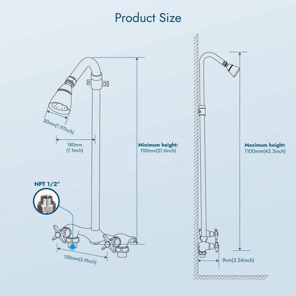 
                  
                    Cinwiny Outdoor Shower Fixtures Wall Mount Telescopic Pipe Double Cross Handle Brass Mixer Valve Adjustable Shower Head Exposed Shower Kit Water Inlet Down
                  
                