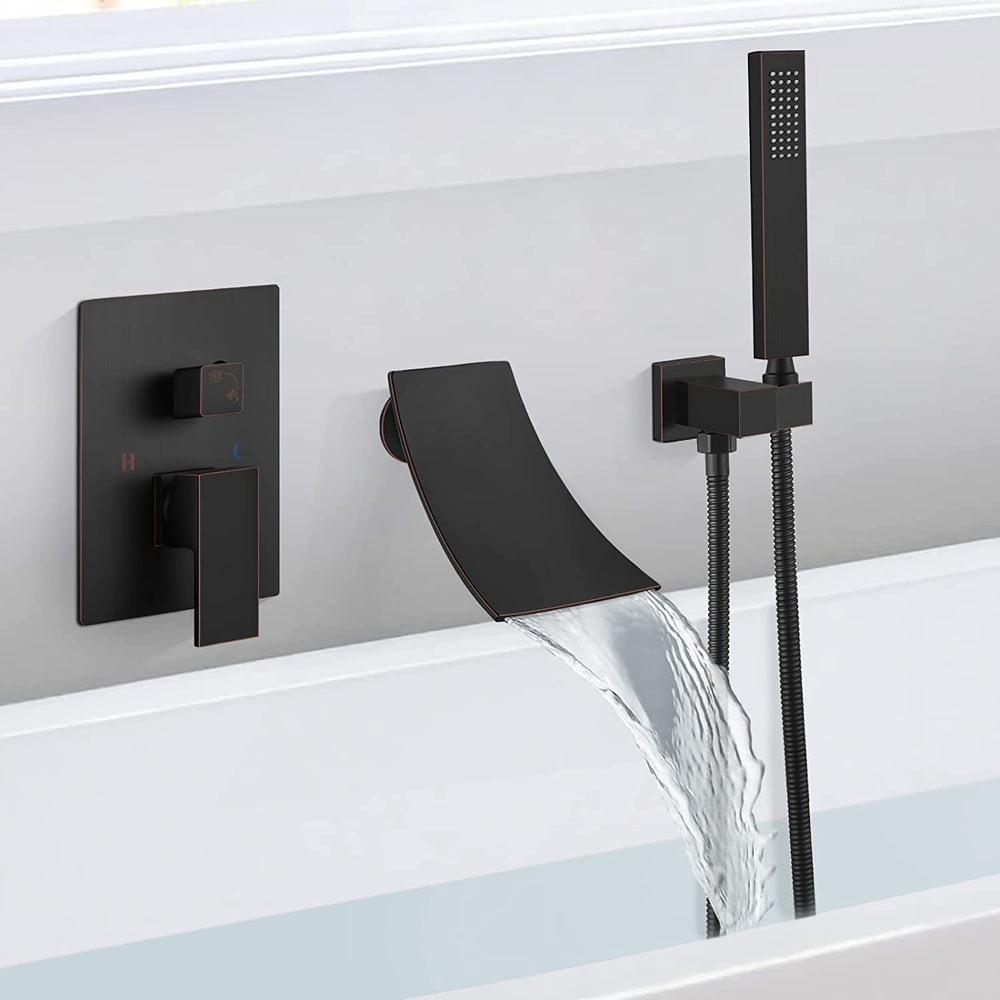 
                  
                    Cinwiny Waterfall Bathtub Faucet Wall Mounted with Hand-held Shower Tub Spout Bathroom Tub Filler One Handle Rough-in Valve
                  
                