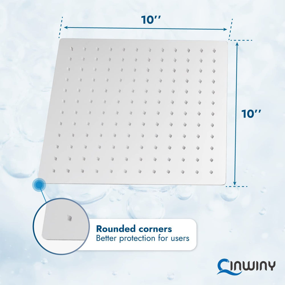 
                  
                    Cinwiny High Pressure Square 10-inch Shower Head 1/16" Ultra Thin Waterfall Full Body Coverage with Silicone Nozzle Stainless Steel Rainfall Showerhead
                  
                