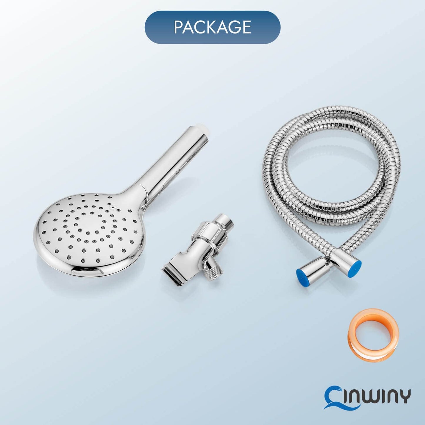 
                  
                    Cinwiny Hand Held Showerhead High Flow Wall Mounted Round Handheld Shower Sprayer ABS Single Function with Adjustable Shower Holder and 59” Stainless Steel Hose
                  
                