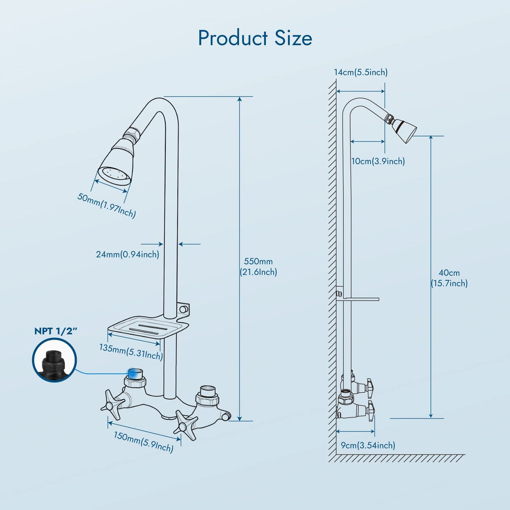 
                  
                    Cinwiny Outdoor Shower Kit Wall Mounted with Double Cross Handles Brass Mix Valve Adjustable Utility Shower Head Exposed Shower Faucet with Soap Dish
                  
                