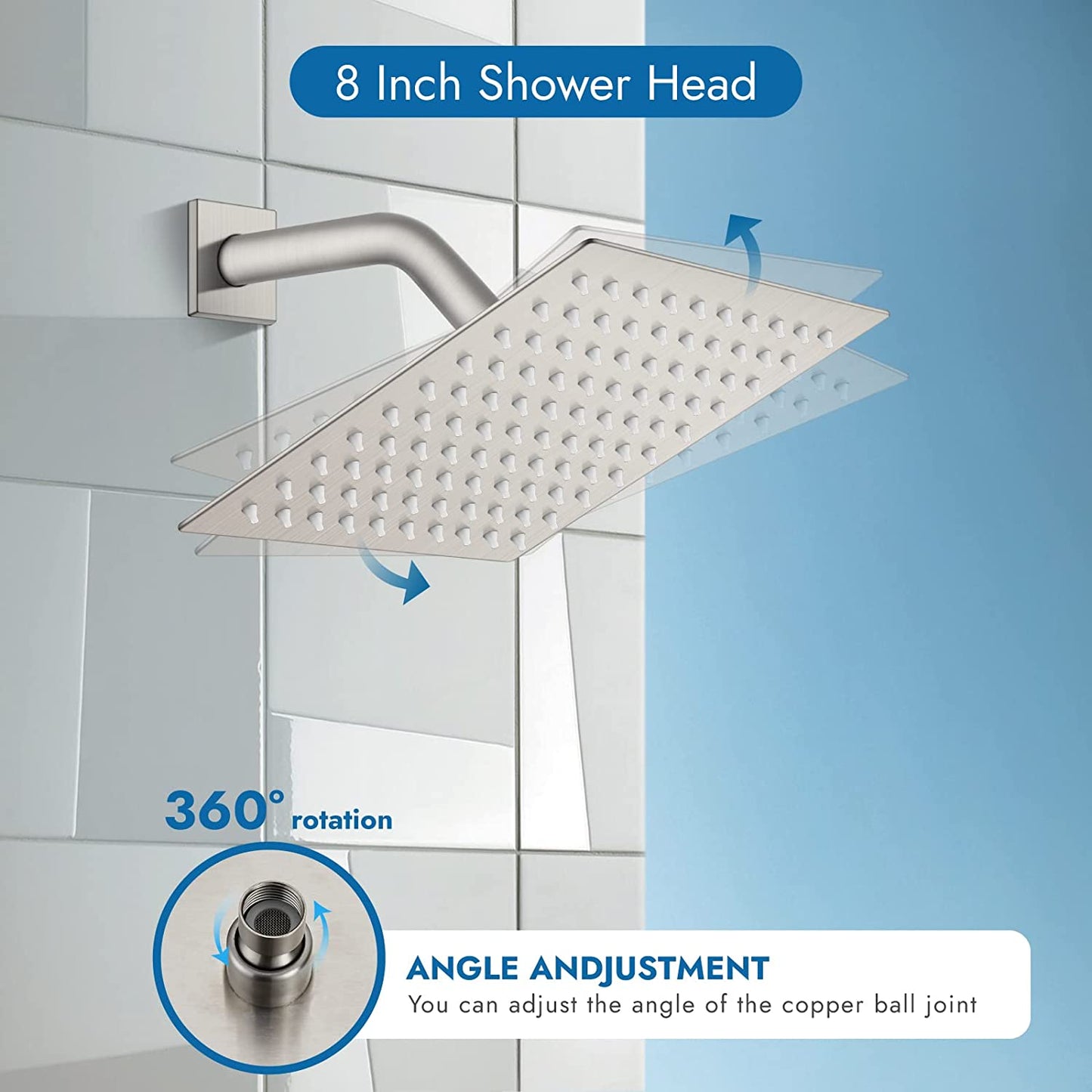 
                  
                    Cinwiny Wall Mounted Rain Shower System with 8 Inch Square Showerhead Bathroom Shower Faucet Set Single Function Single Handle With Rough-in Valve Bathroom Rainfall Shower Trim Kit
                  
                