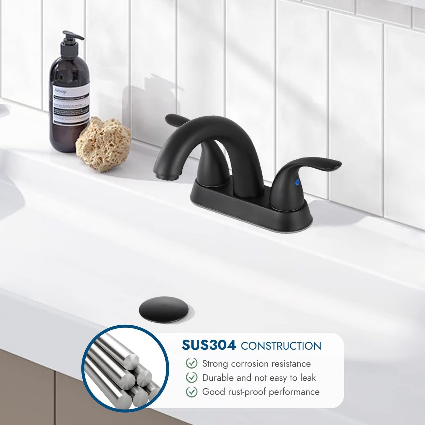 
                  
                    Cinwiny 4 Inch Centerset Bathroom Lavatory Faucet  Deck Mount 2 Handles Bathroom Sink Faucet Mixer Tap with Deck Plate Pop up Drain and Water Supply Hoses
                  
                