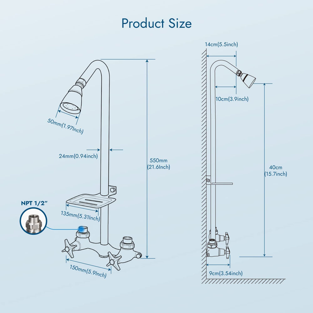 
                  
                    Cinwiny Outdoor Shower Kit Wall Mounted with Double Cross Handles Brass Mix Valve Adjustable Utility Shower Head Exposed Shower Faucet with Soap Dish
                  
                