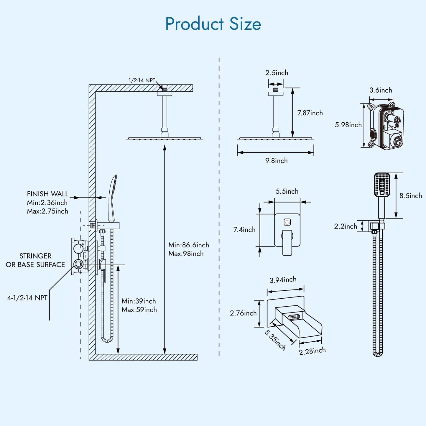 
                  
                    Cinwiny Ceiling Mount Matte Black Bathroom Shower System Rainfall Shower Head with ABS 3 Functions Handheld Spray Waterfall Tub Spout Bathroom Shower Combo Set Rough-in Valve Included
                  
                