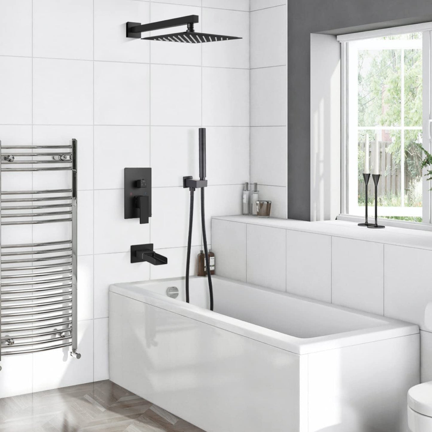 Bathroom Shower Set Faucet Bath Shower Mixer Tap 8 Rainfall Head Shower  System Bathtub Faucet With