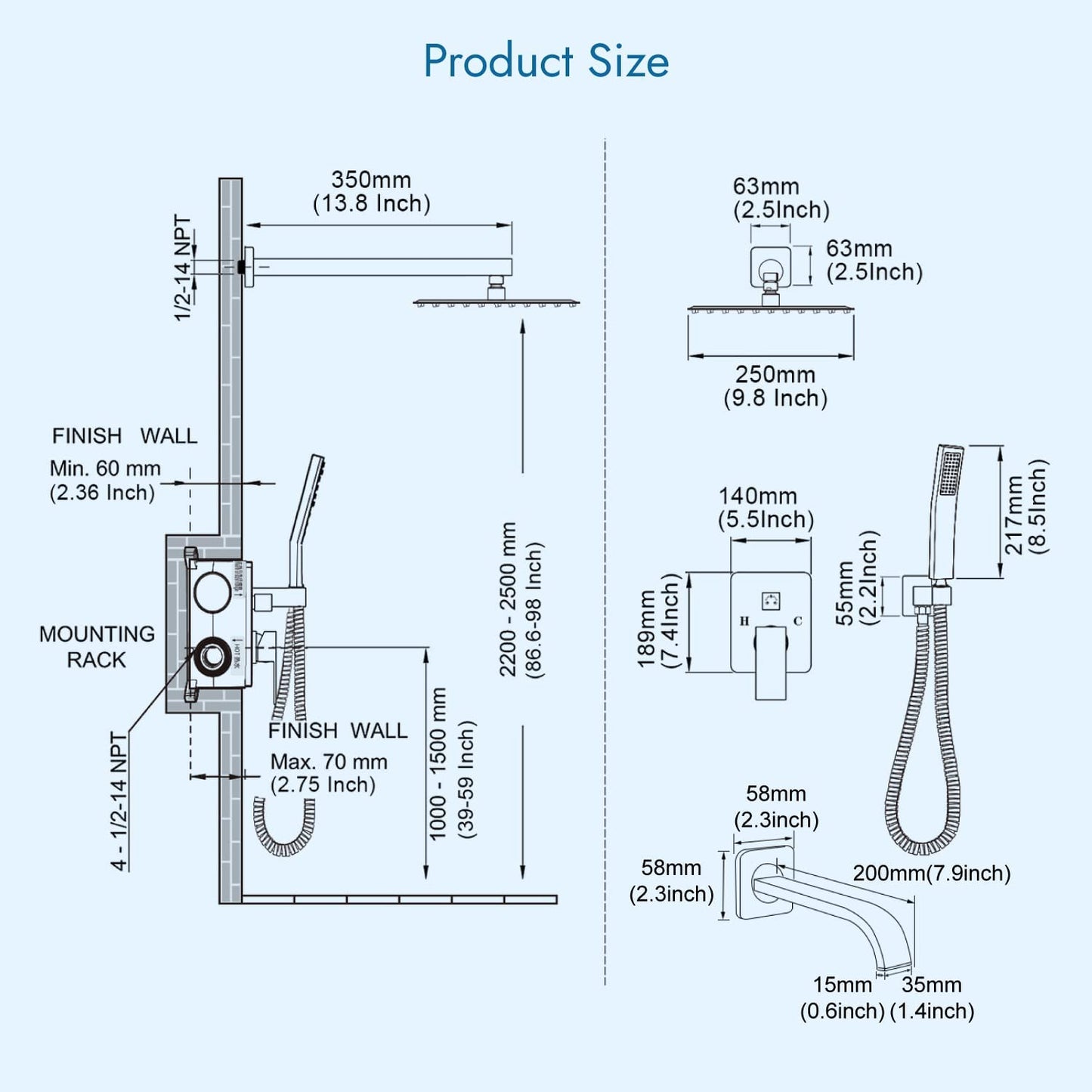 
                  
                    Cinwiny Bathroom Shower System 10 Inch Rainfall Shower Head with Handheld Spray Wall Mount Tub Spout Combo Set Rough-in Valve 3 Function Mixer Shower Faucet
                  
                