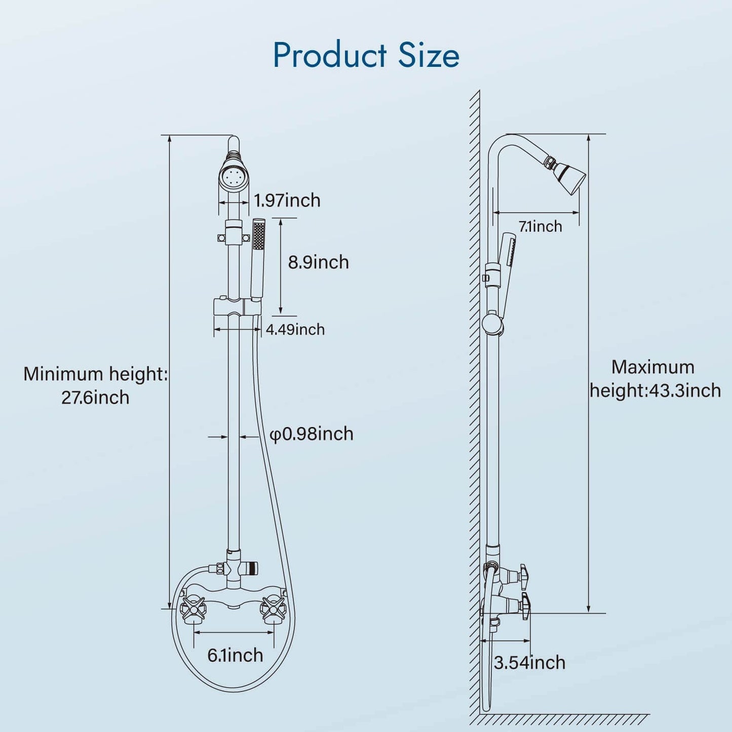 
                  
                    Cinwiny Wall Mount Outdoor Shower Kit Rainfall Shower Head with Hand Held Spray Double Cross Handles with Adjustable Slide Bar Exposed 2 Function Shower Faucet Fixture
                  
                