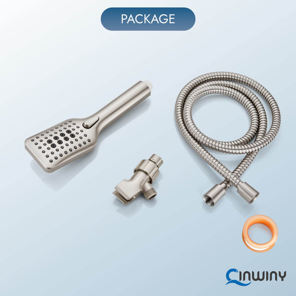 
                  
                    Cinwiny Shower Head with Handheld Wall Mounted High Flow Square Hand Held Sprayer ABS 3 Spray Modes with Adjustable Shower Bracket Holder & 59” SUS304 Hose Combo
                  
                