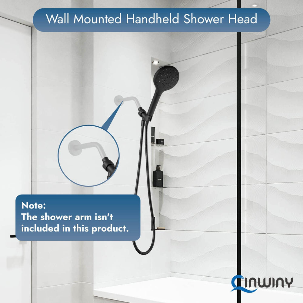 
                  
                    Cinwiny Hand Held Showerhead High Flow Wall Mounted Round Handheld Shower Sprayer ABS Single Function with Adjustable Shower Holder and 59” Stainless Steel Hose
                  
                