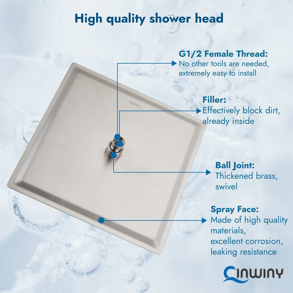 
                  
                    Cinwiny High Pressure Square 10-inch Shower Head 1/16" Ultra Thin Waterfall Full Body Coverage with Silicone Nozzle Stainless Steel Rainfall Showerhead
                  
                