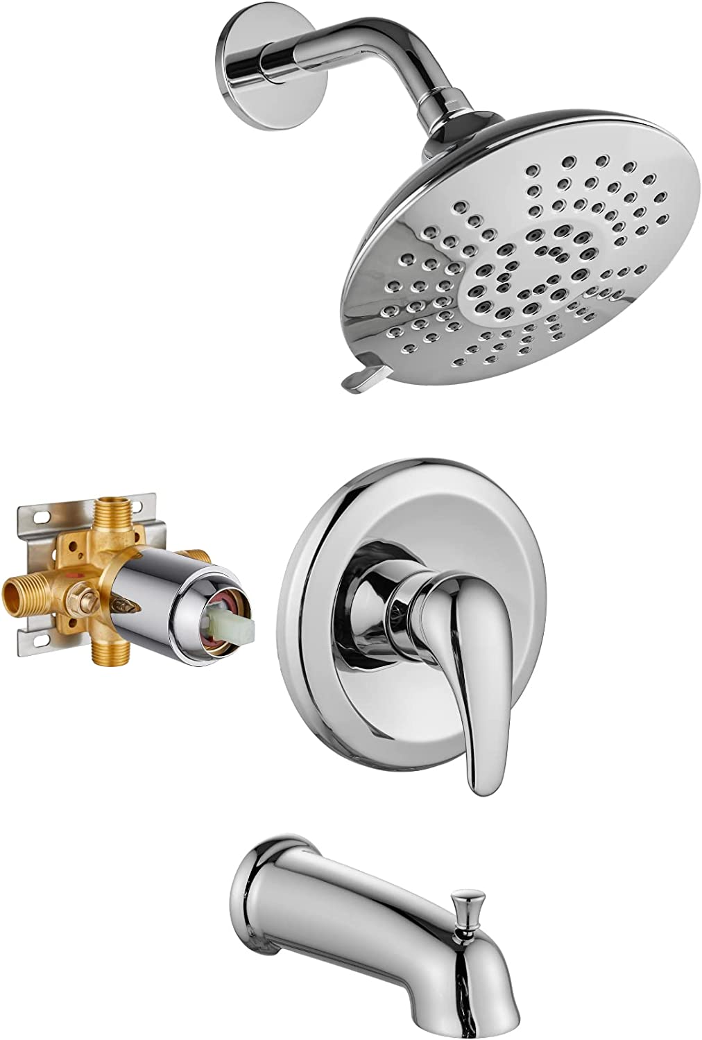 
                  
                    Cinwiny Shower System with Tub Spout Wall Mounted 5 Modes 6”Shower Head with Bathtub Filler Trim Kit with Pressure Balance Rough-in Valve 1 Handle 2 Function Bathroom Shower Faucet Set
                  
                