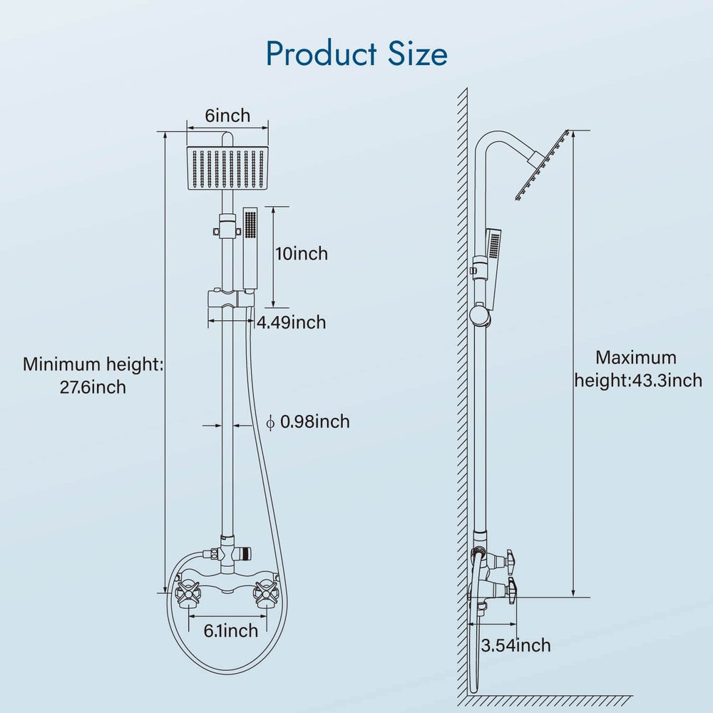 
                  
                    Cinwiny Wall Mount Outdoor Shower Kit Rainfall Shower Head with Hand Held Spray Double Cross Handles with Adjustable Slide Bar Exposed 2 Function Shower Faucet Fixture
                  
                