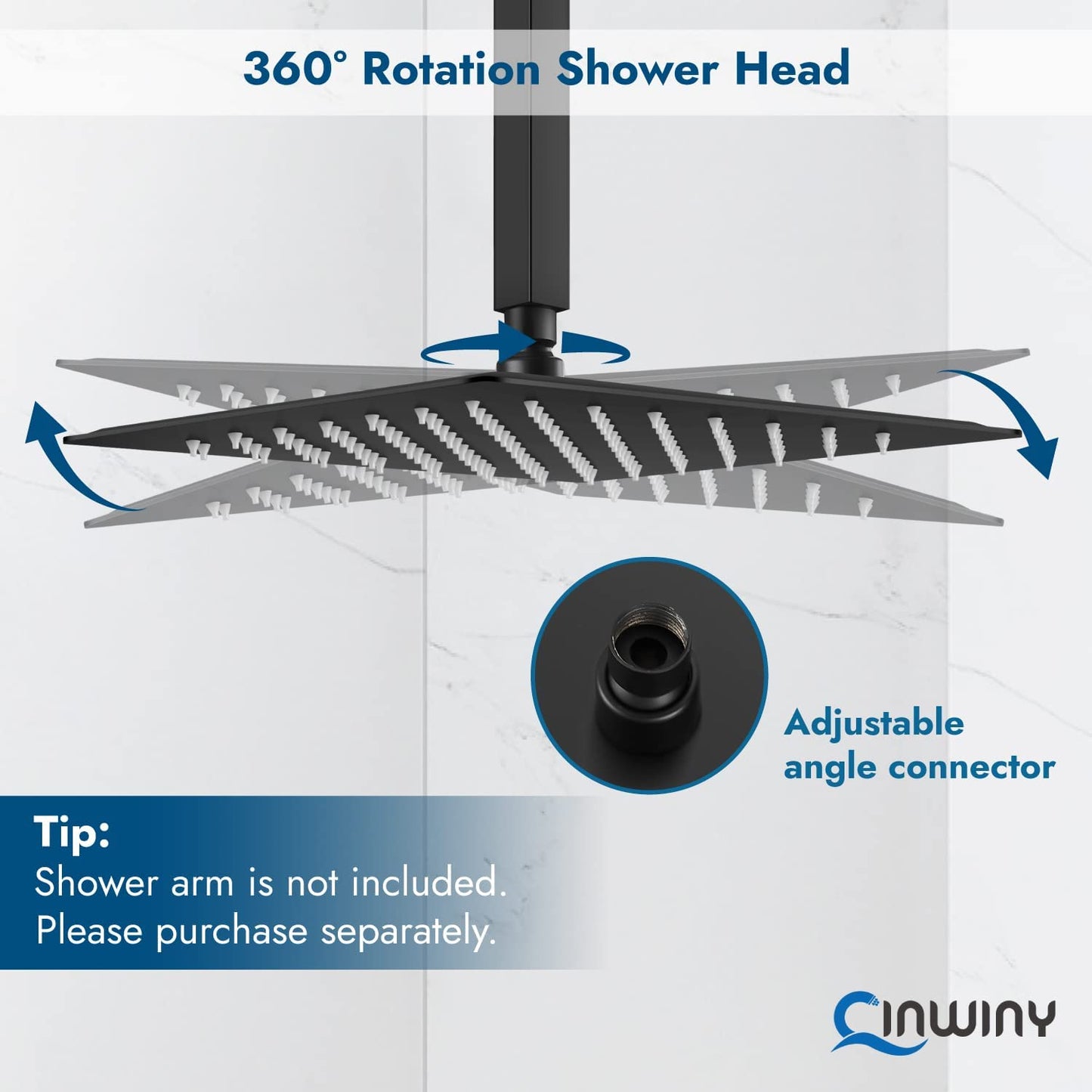 
                  
                    Cinwiny High Pressure Square 10-inch Shower Head 1/16" Ultra Thin Waterfall Full Body Coverage with Silicone Nozzle Stainless Steel Rainfall Showerhead
                  
                