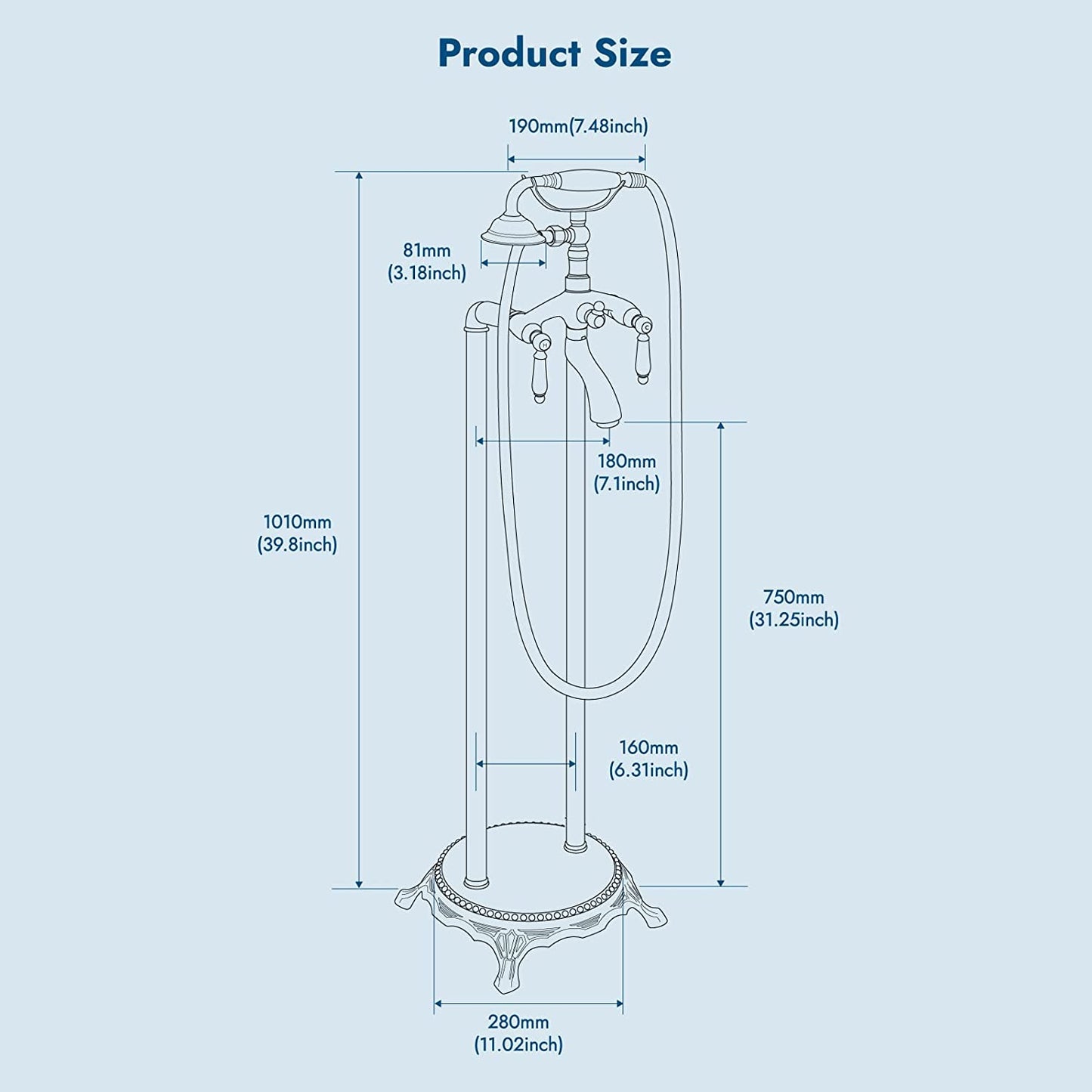 
                  
                    Cinwiny Bathroom Freestanding Bathtub Faucet Floor Mount Tub Filler with Hand Held Sprayer Telephone Shape 2 Level Handle with Hot and Cold Water High Flow Mixing Tap
                  
                