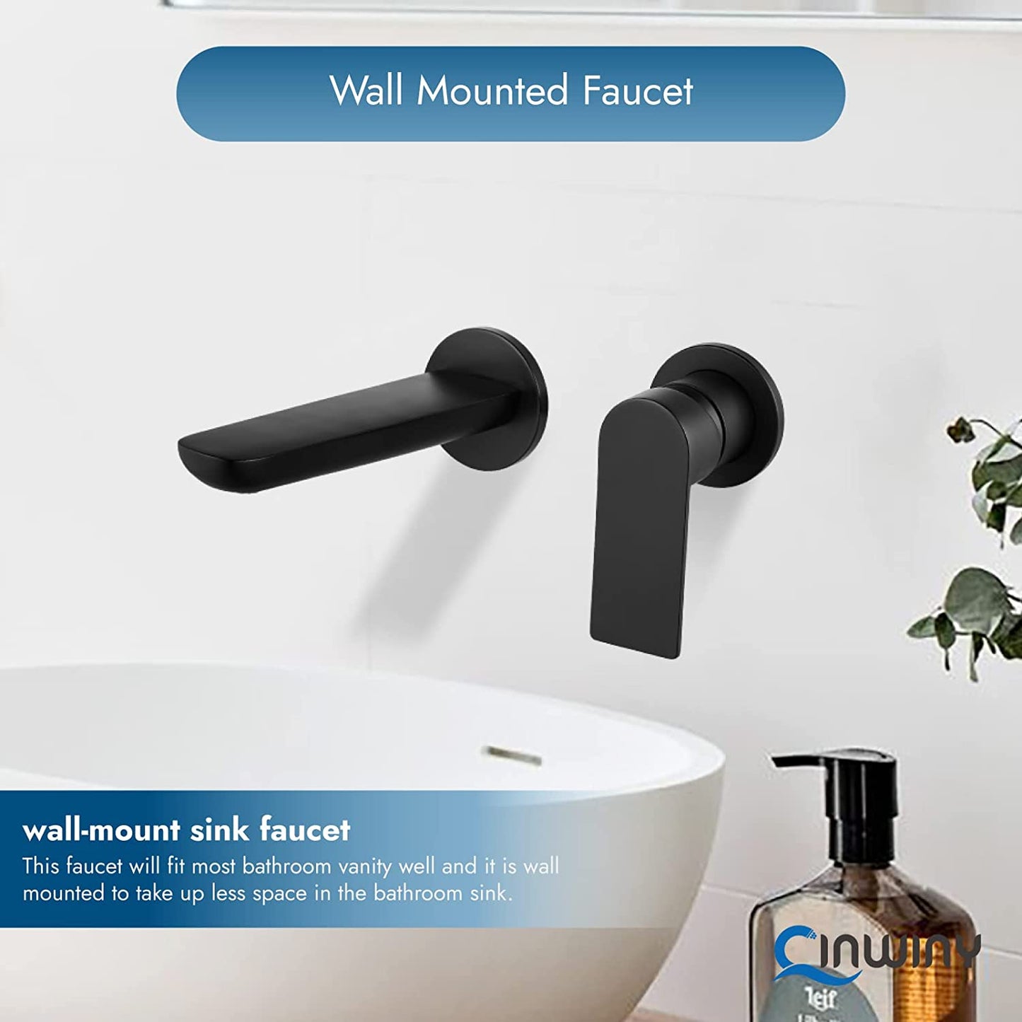 
                  
                    Cinwiny Wall Mount Bathroom Sink Faucet One Lever Handle SUS304 Lavatory Vanity Vessel Basin Mixer Tap with Solid Brass Rough-in Valve
                  
                