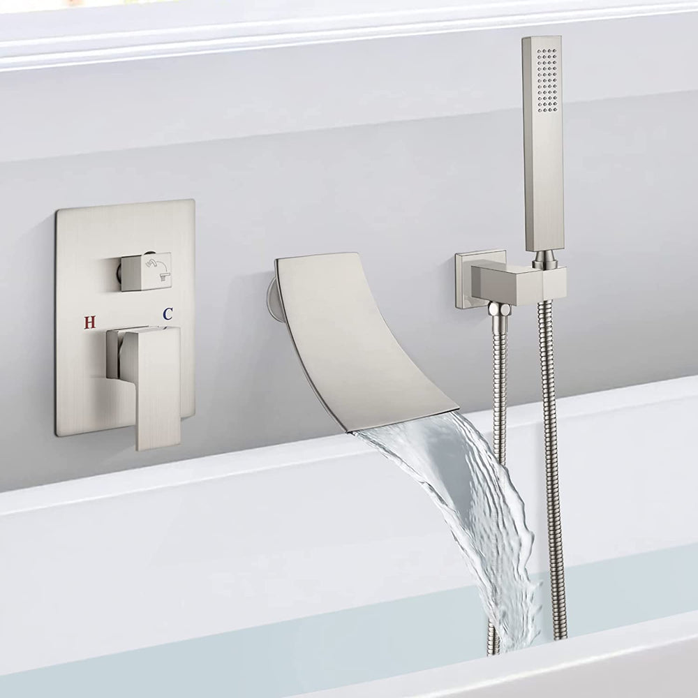 
                  
                    Cinwiny Waterfall Bathtub Faucet Wall Mounted with Hand-held Shower Tub Spout Bathroom Tub Filler One Handle Rough-in Valve
                  
                