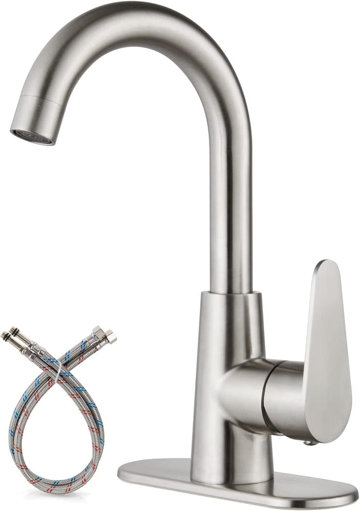 
                  
                    Cinwiny Bar Sink Faucet Single Hole Bathroom Faucet Brushed Nickel Small RV Campers Tap Faucet Deck Mounted Long Neck SUS304 Kitchen Vanity Faucet with Deck Plate
                  
                