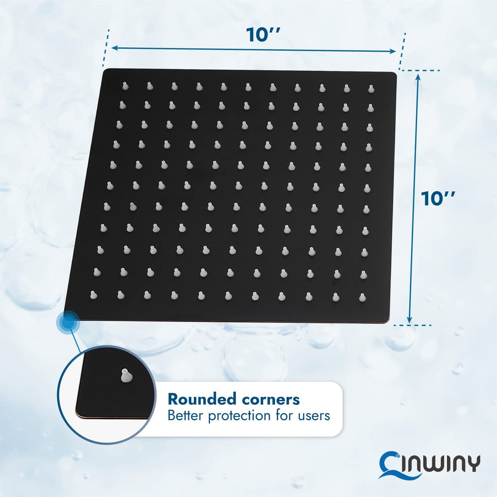 
                  
                    Cinwiny High Pressure Square 10-inch Shower Head 1/16" Ultra Thin Waterfall Full Body Coverage with Silicone Nozzle Stainless Steel Rainfall Showerhead
                  
                