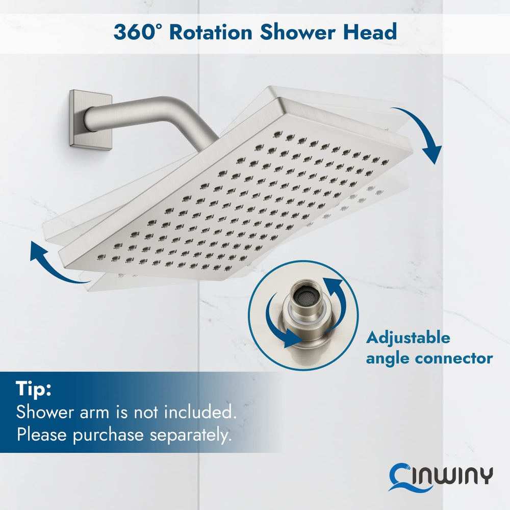 
                  
                    Cinwiny Rain Shower Head 8” Square Overhead Shower High Pressure Angle Adjustable Waterfall Modern Luxury ABS Bathroom Showerhead with Silicone Noozles
                  
                