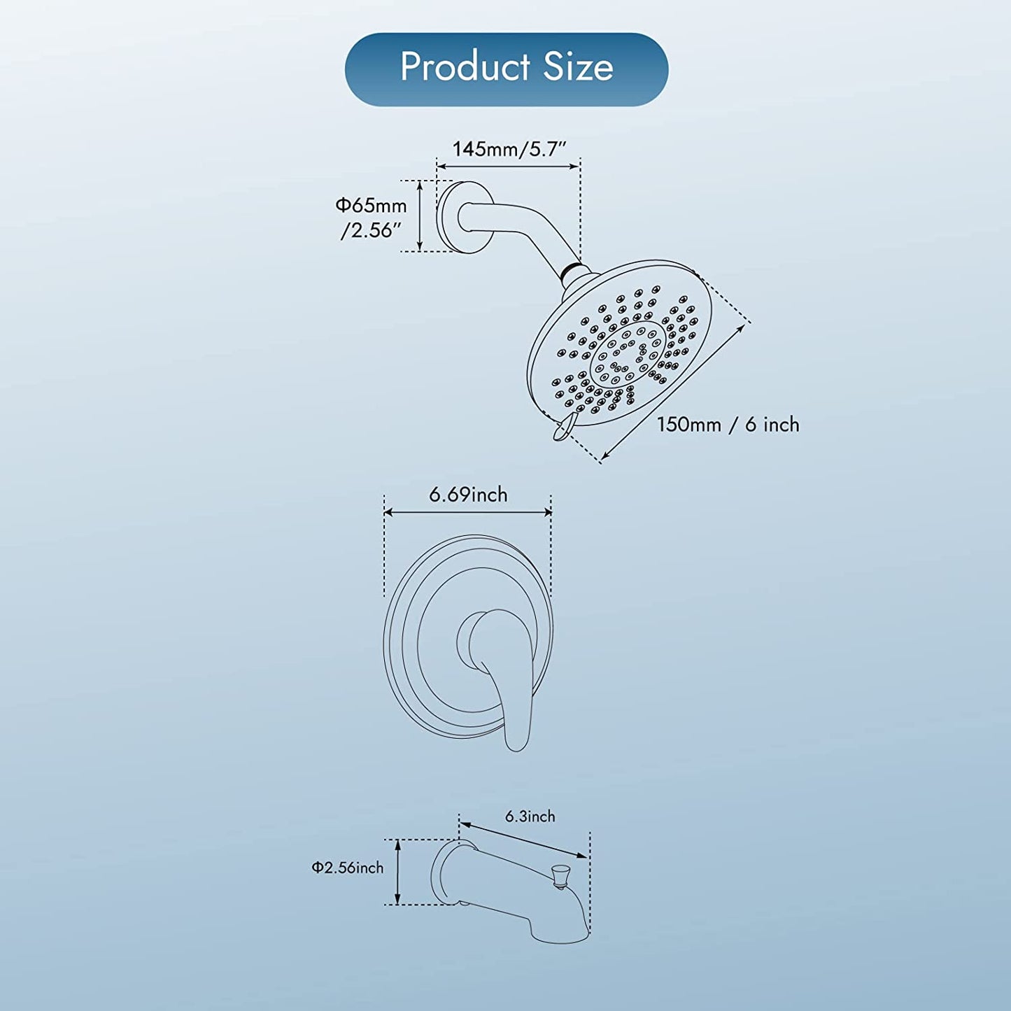 
                  
                    Cinwiny Shower System with Tub Spout Wall Mounted 5 Modes 6”Shower Head with Bathtub Filler Trim Kit with Pressure Balance Rough-in Valve 1 Handle 2 Function Bathroom Shower Faucet Set
                  
                