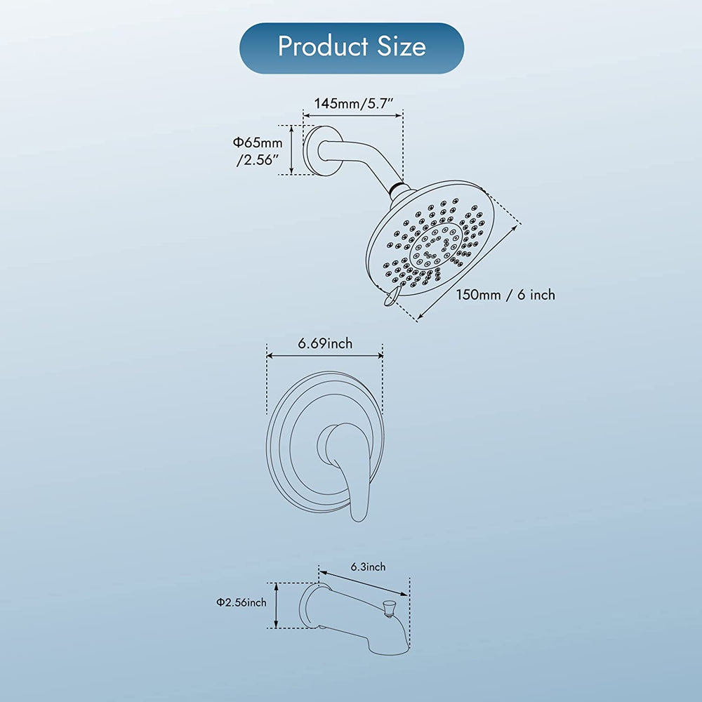 
                  
                    Cinwiny Shower System with Tub Spout Wall Mounted 5 Modes 6”Shower Head with Bathtub Filler Trim Kit with Pressure Balance Rough-in Valve 1 Handle 2 Function Bathroom Shower Faucet Set
                  
                