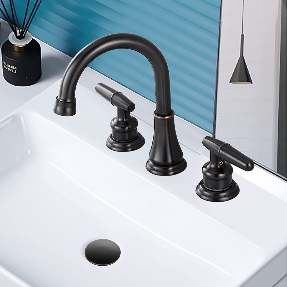 
                  
                    Cinwiny Widespread Bathroom Basin Faucet 8” Deck Mount Lavatory Vessel Sink Faucet Three Holes Two Handles Vanity Mixer Tap with Pop up Drain
                  
                