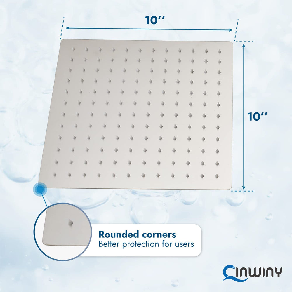 
                  
                    Cinwiny High Pressure Square 10-inch Shower Head 1/16" Ultra Thin Waterfall Full Body Coverage with Silicone Nozzle Stainless Steel Rainfall Showerhead
                  
                