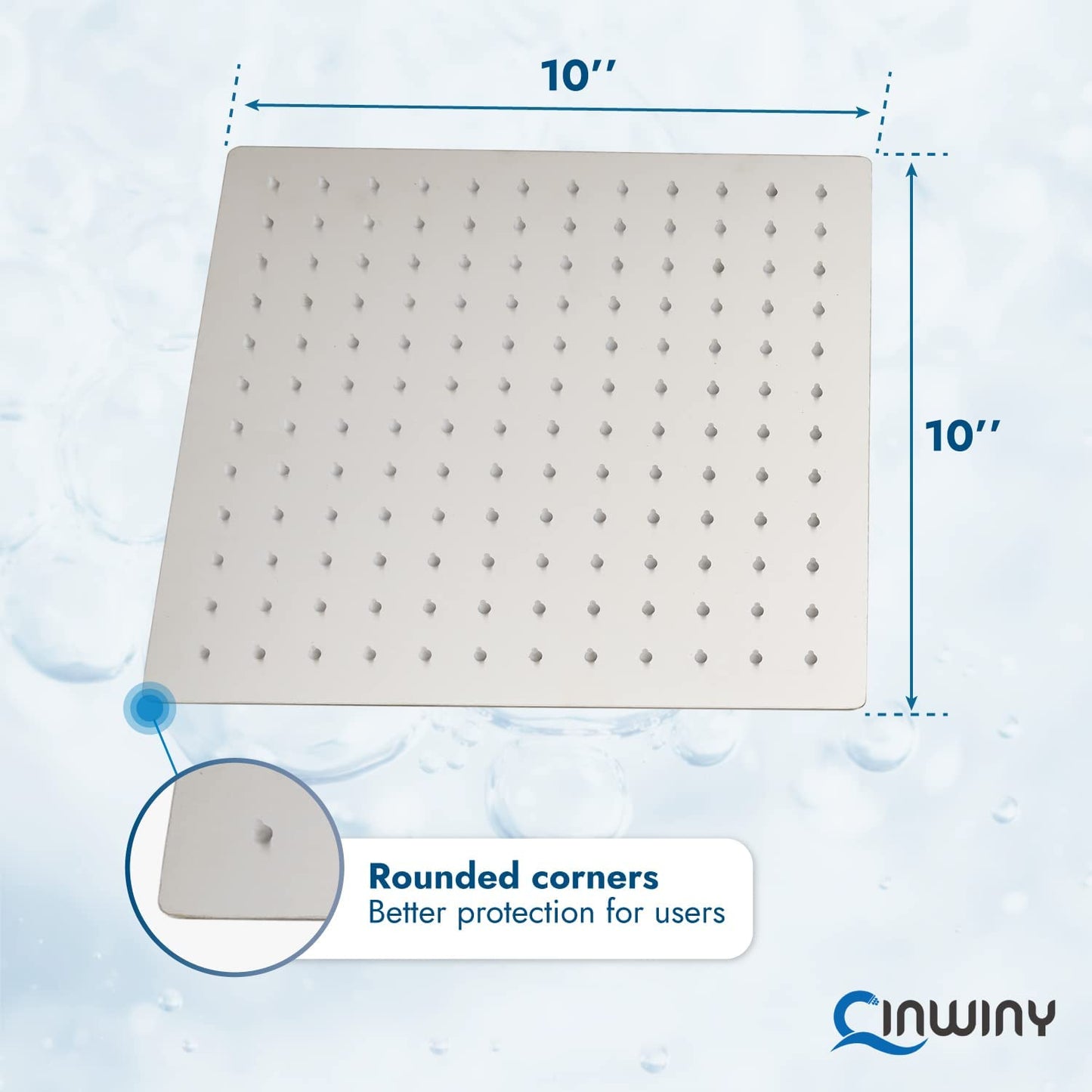 
                  
                    Cinwiny High Pressure Square 10-inch Shower Head 1/16" Ultra Thin Waterfall Full Body Coverage with Silicone Nozzle Stainless Steel Rainfall Showerhead
                  
                