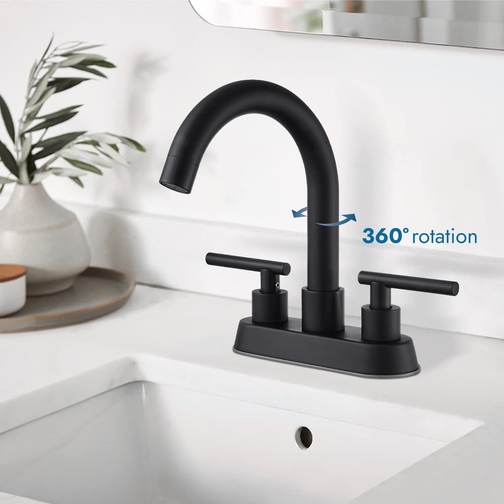 
                  
                    Cinwiny Bathroom SUS304 4 Inch Centerset Sink Faucet  Double Handles Swivel Spout Deck Mount Mixer Tap with Pop-up Drain Lavatory Bathroom Vanity Faucets
                  
                