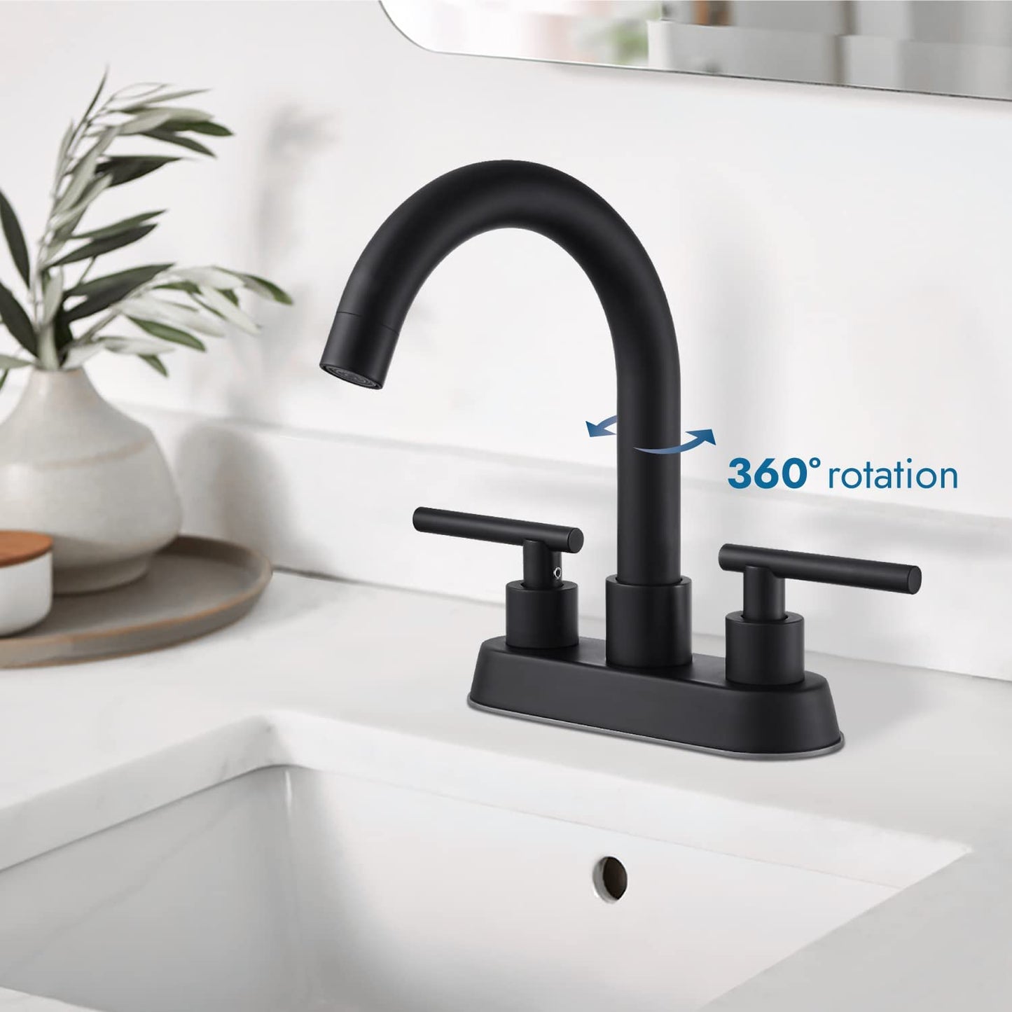 
                  
                    Cinwiny Bathroom SUS304 4 Inch Centerset Sink Faucet  Double Handles Swivel Spout Deck Mount Mixer Tap with Pop-up Drain Lavatory Bathroom Vanity Faucets
                  
                