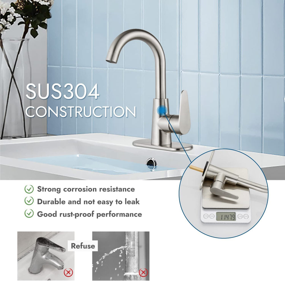 
                  
                    Cinwiny Bar Sink Faucet Single Hole Bathroom Faucet Brushed Nickel Small RV Campers Tap Faucet Deck Mounted Long Neck SUS304 Kitchen Vanity Faucet with Deck Plate
                  
                