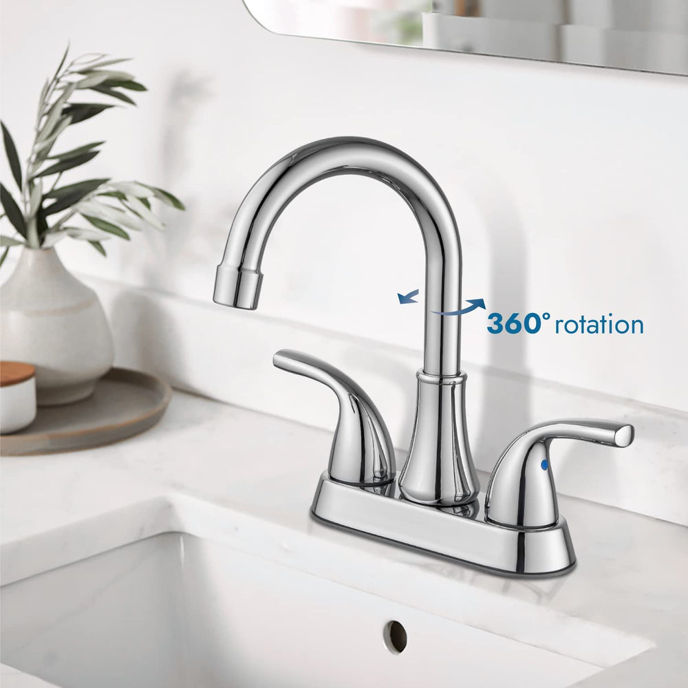 
                  
                    Cinwiny 4 Inch Centerset Lavatory Sink Faucet Bathroom Mixer Tap 2 Hole Double Handle 360° Swivel Spout Deck Mount Vanity Basin Sink Faucet
                  
                