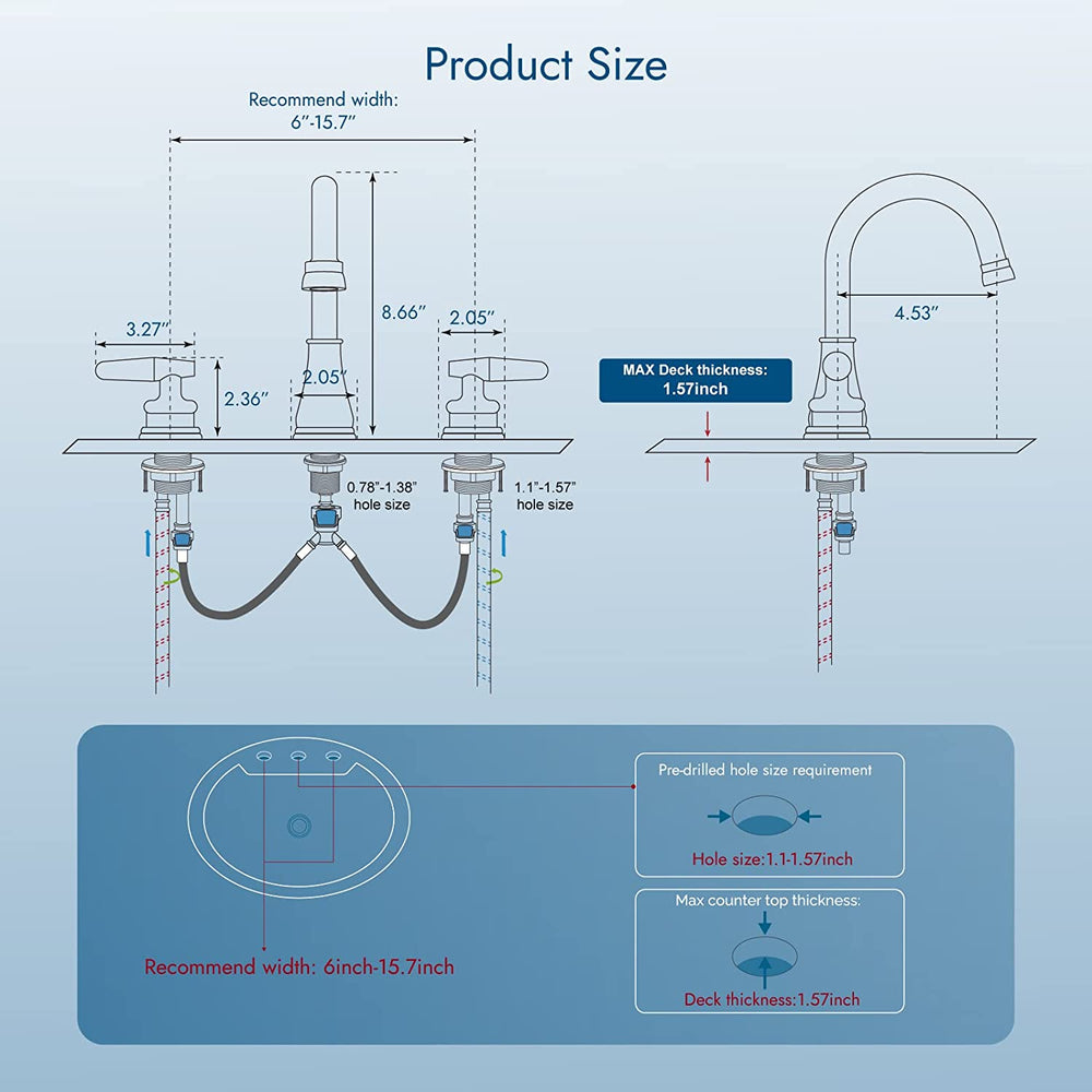 
                  
                    Cinwiny Widespread Bathroom Basin Faucet 8” Deck Mount Lavatory Vessel Sink Faucet Three Holes Two Handles Vanity Mixer Tap with Pop up Drain
                  
                
