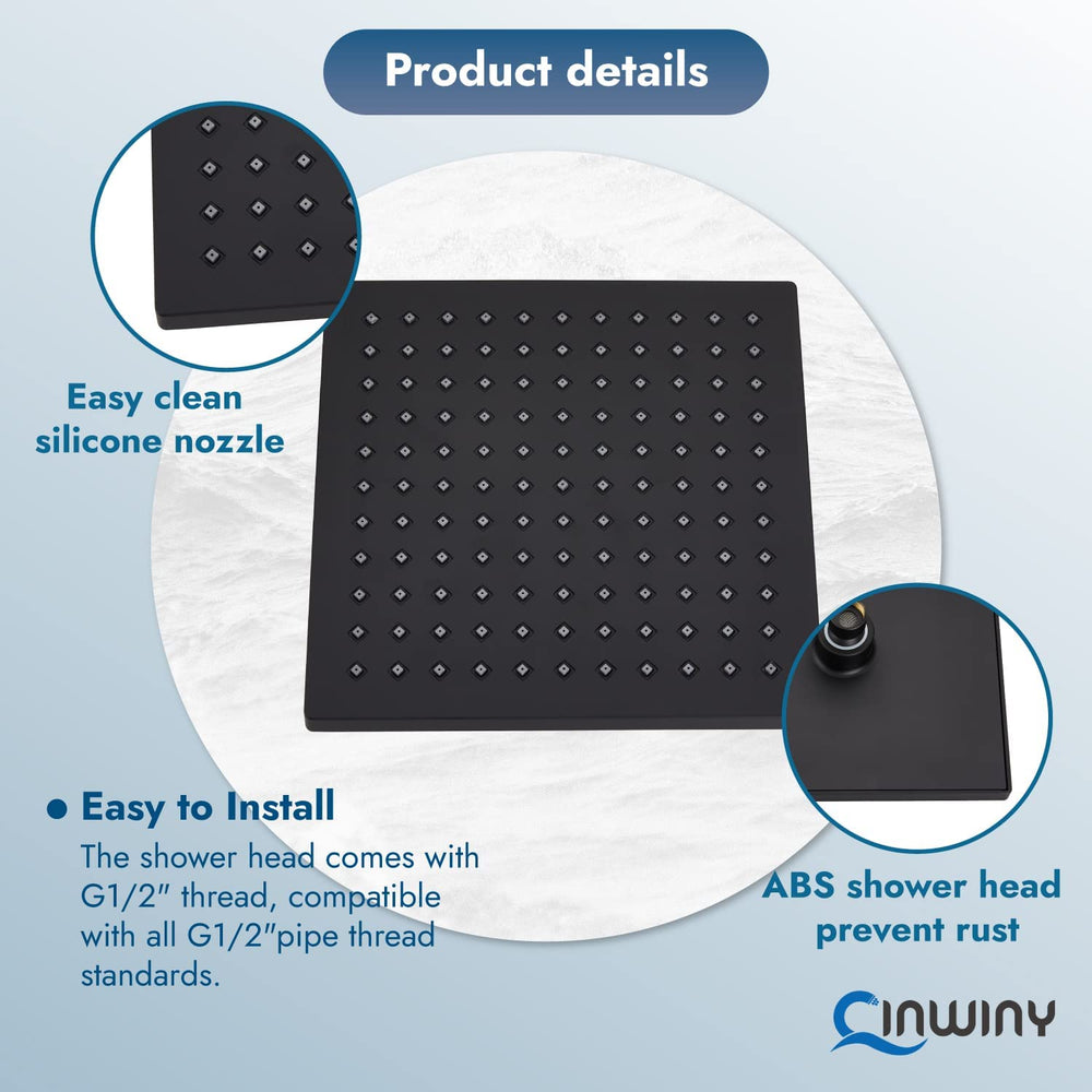 
                  
                    Cinwiny Rain Shower Head 8” Square Overhead Shower High Pressure Angle Adjustable Waterfall Modern Luxury ABS Bathroom Showerhead with Silicone Noozles
                  
                