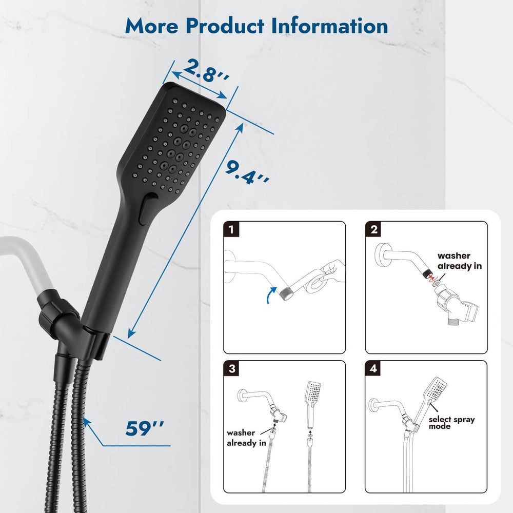 
                  
                    Cinwiny Shower Head with Handheld Wall Mounted High Flow Square Hand Held Sprayer ABS 3 Spray Modes with Adjustable Shower Bracket Holder & 59” SUS304 Hose Combo
                  
                